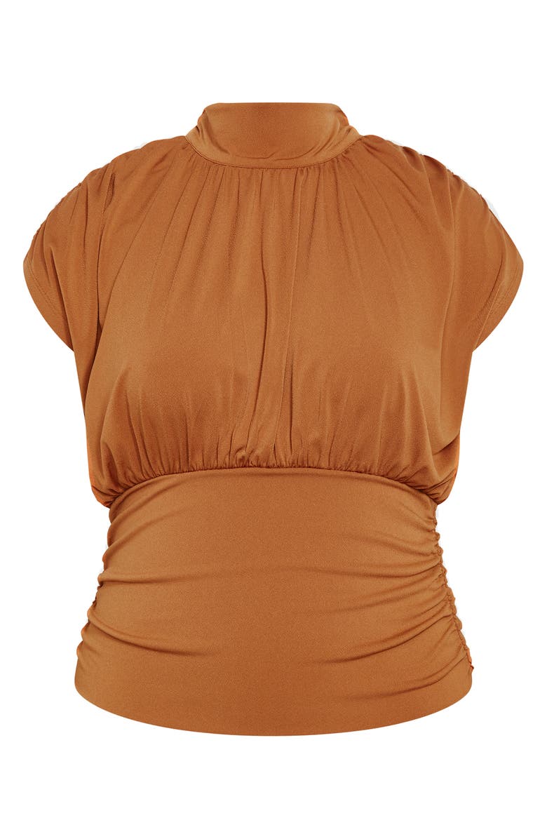 City Chic Kamryn Mock Neck Cap Sleeve Top, Alternate, color, Toffee