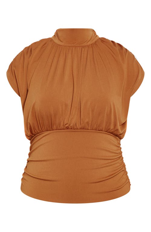 City Chic Kamryn Mock Neck Cap Sleeve Top In Brown