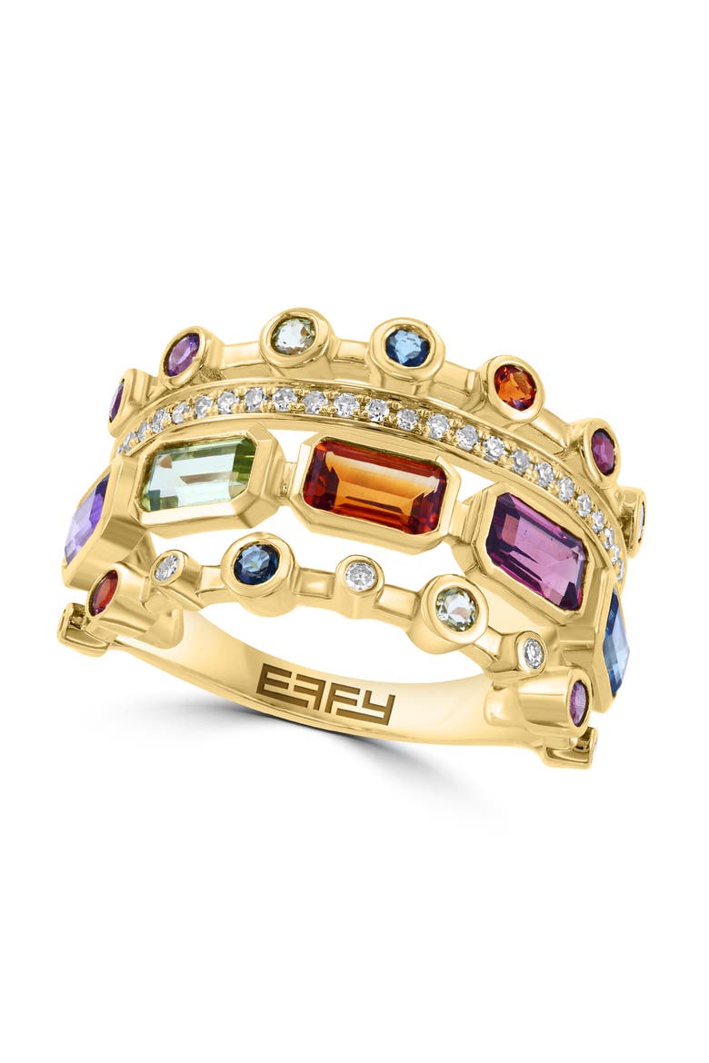 14K Yellow Gold Diamond & Multi Gemstone Stacked Architectural Ring, Main, color, 14K Gold