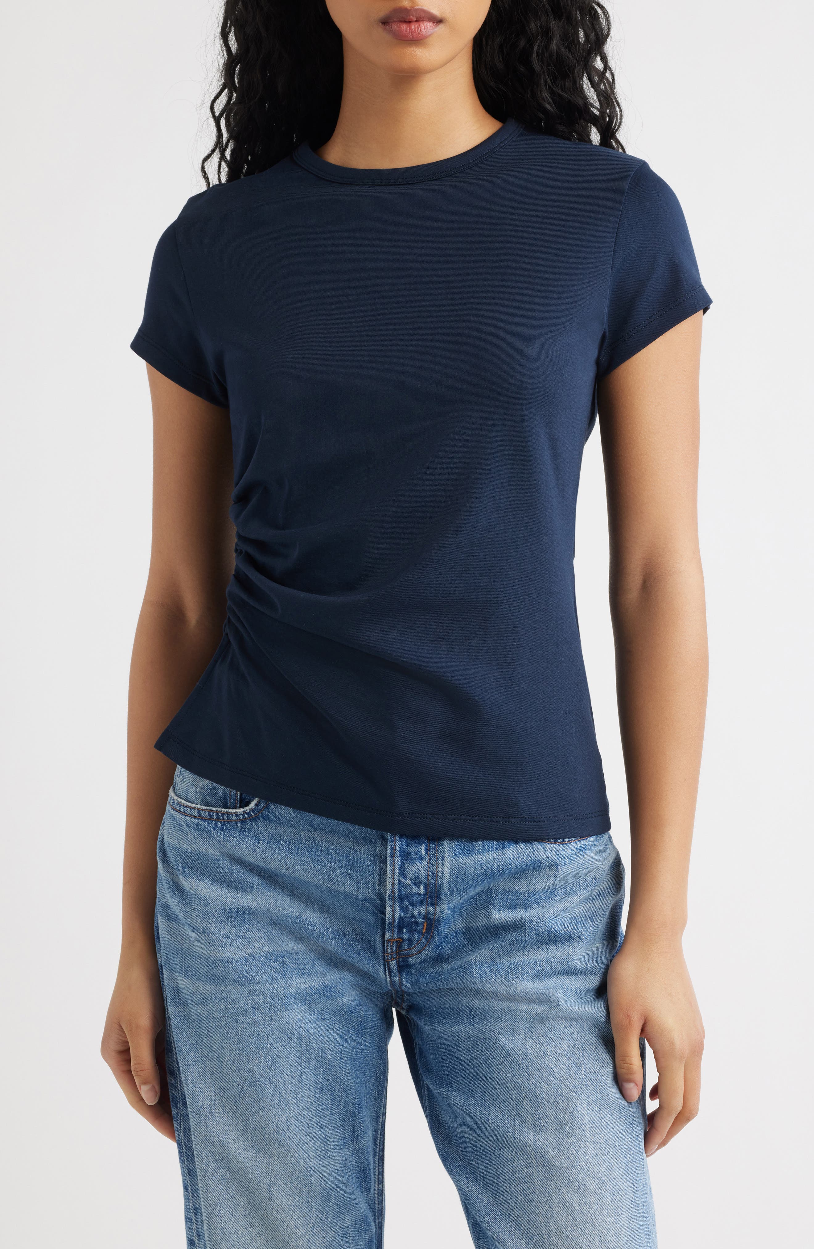 Asymmetric Ruched Jersey T-Shirt - image 3