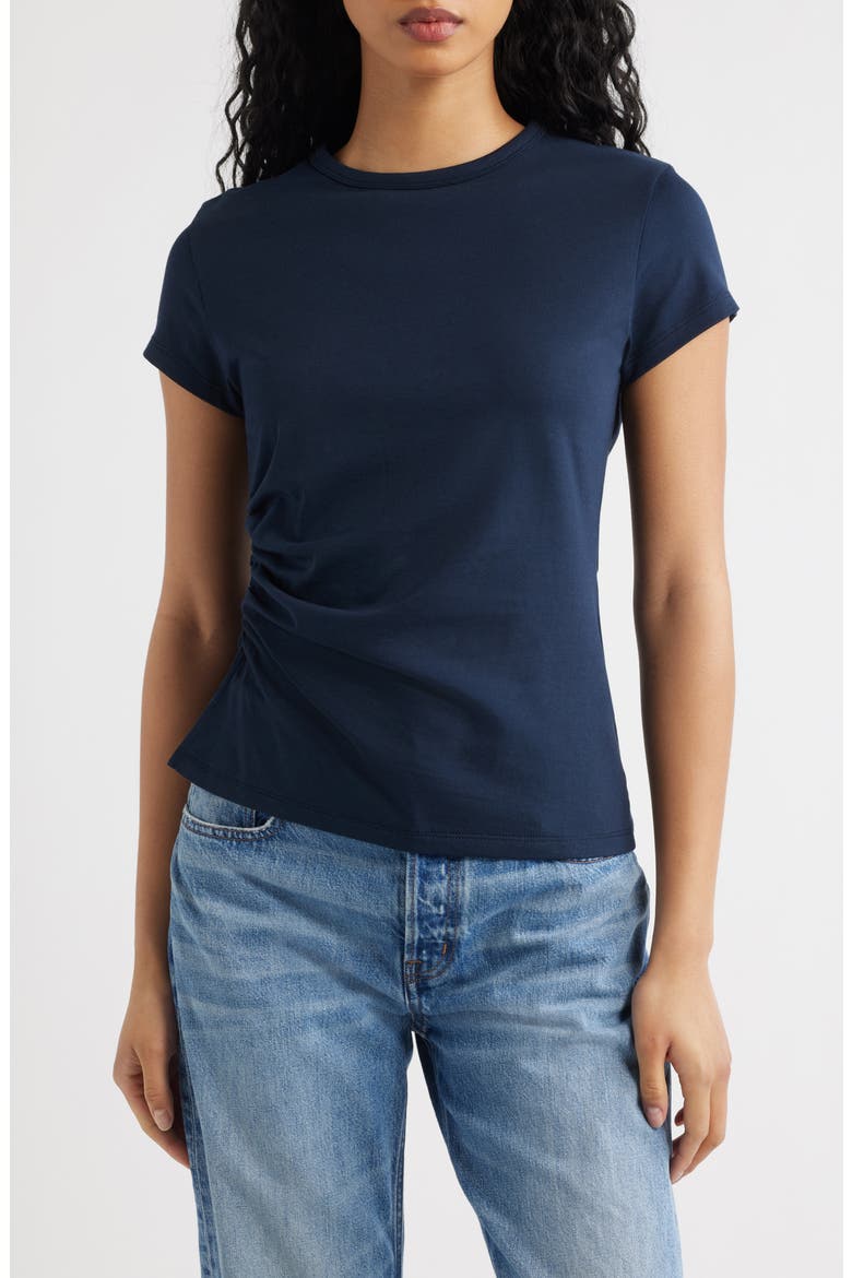 Asymmetric Ruched Jersey T-Shirt, Main, color, CLASSIC NAVY