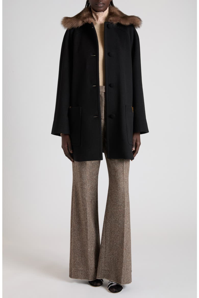 High Waist Virgin Wool Trousers, Alternate, color, IVORY/ BROWN