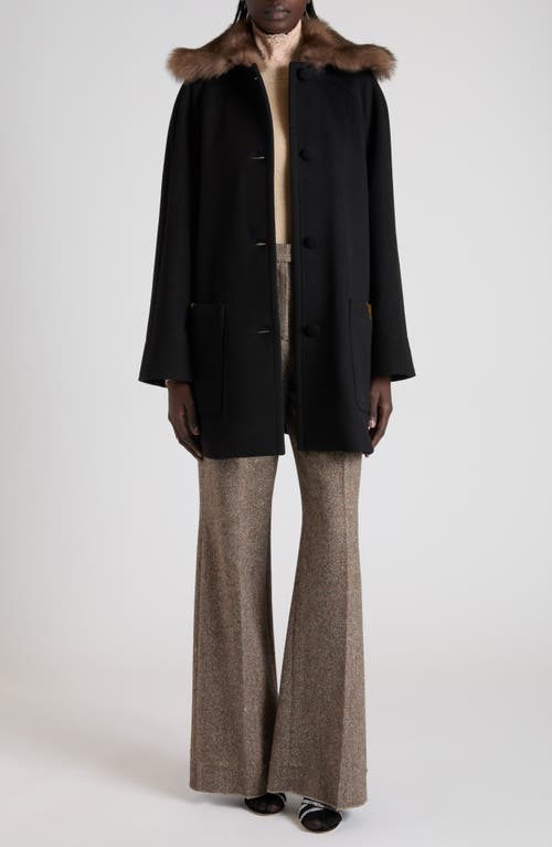 Valentino Sheep Shearling Collar Single-breasted Wool Coat In Black