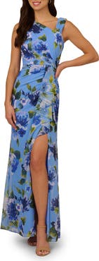 Adrianna Papell Printed Ruffle Chiffon Mermaid Gown