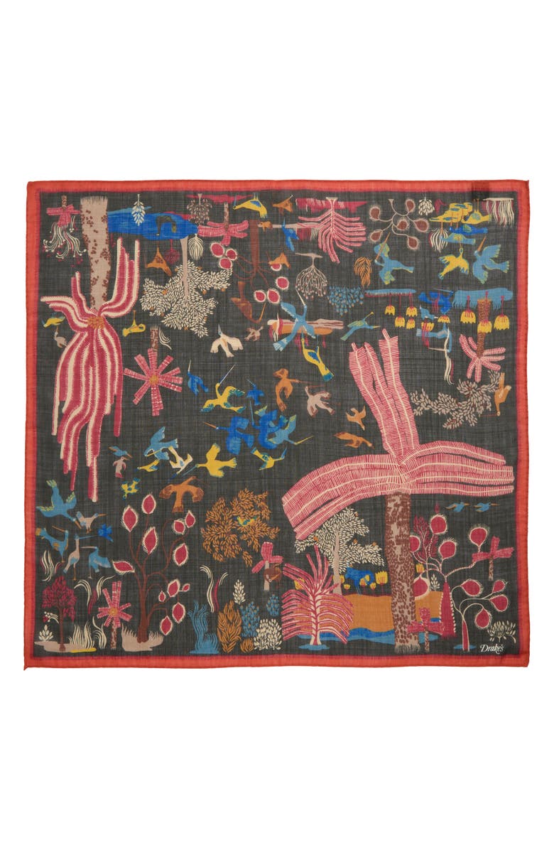 Drake's Palms & Birds Wool & Silk Bandana, Alternate, color, 