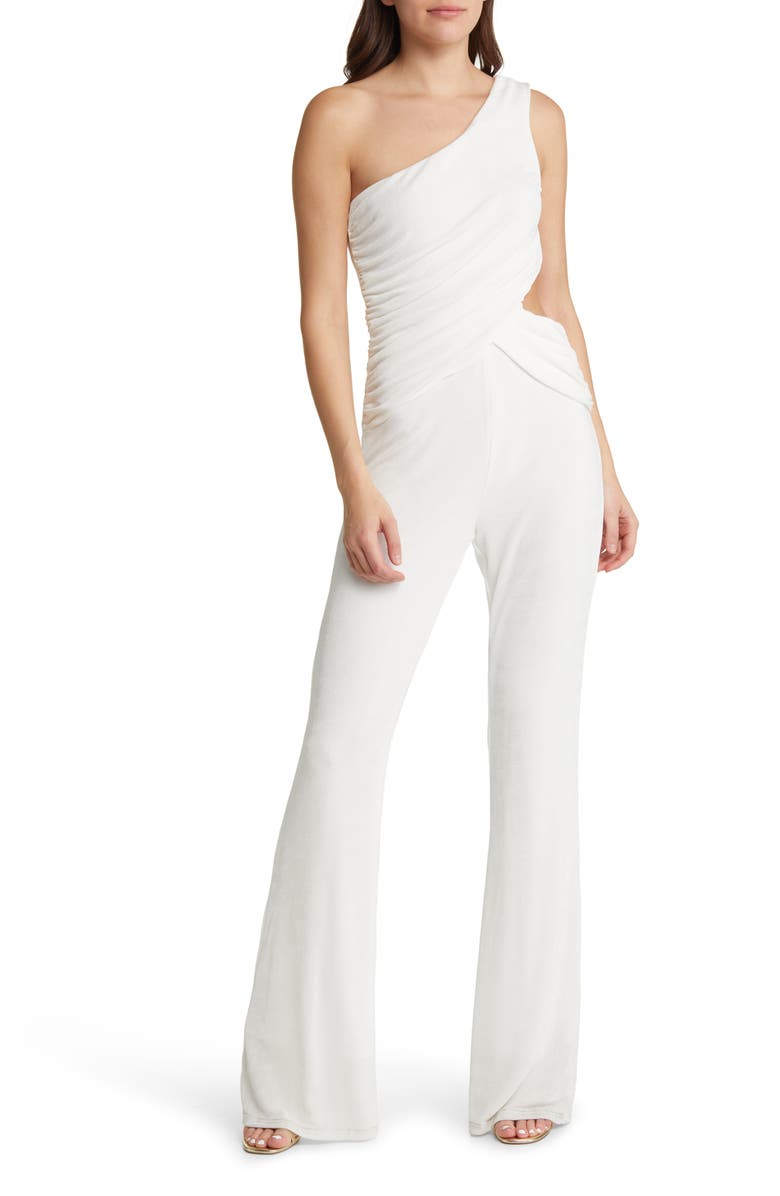 AREA STARS Ruched Knit One-Shoulder Jumpsuit, Main, color, 