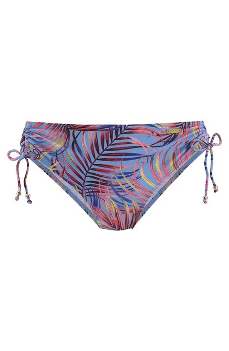 LASCANA Palm Print Mid Rise Bikini Bottom, Alternate, color, Blue-Printed