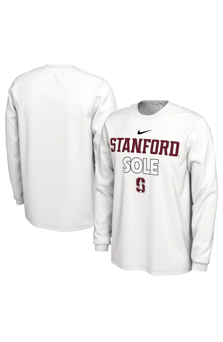 Nike White Stanford Cardinal 2023 On Court Bench Long Sleeve T-Shirt, Main, color, 