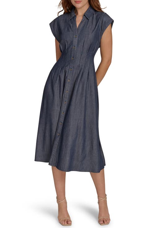 Cap Sleeve Fit-and-Flare Midi Dress