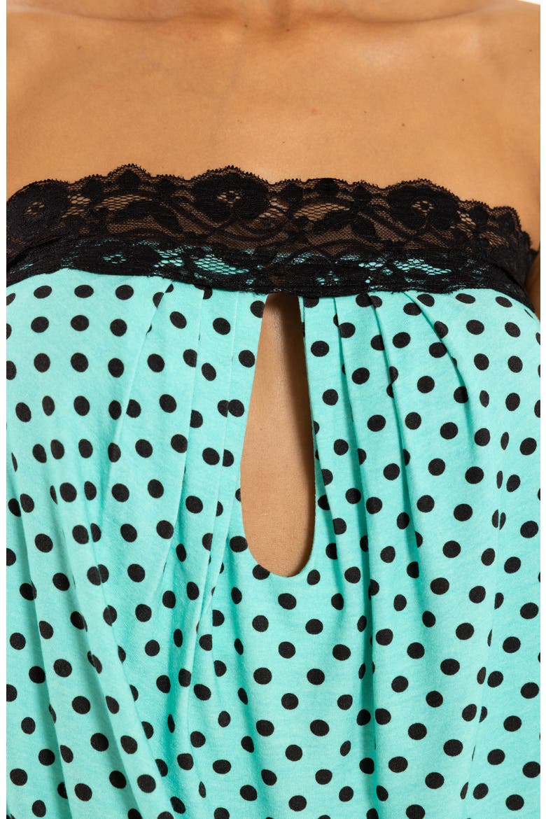 Polka Dot Strapless Top with Lace Trim, Alternate, color, TURQUOISE