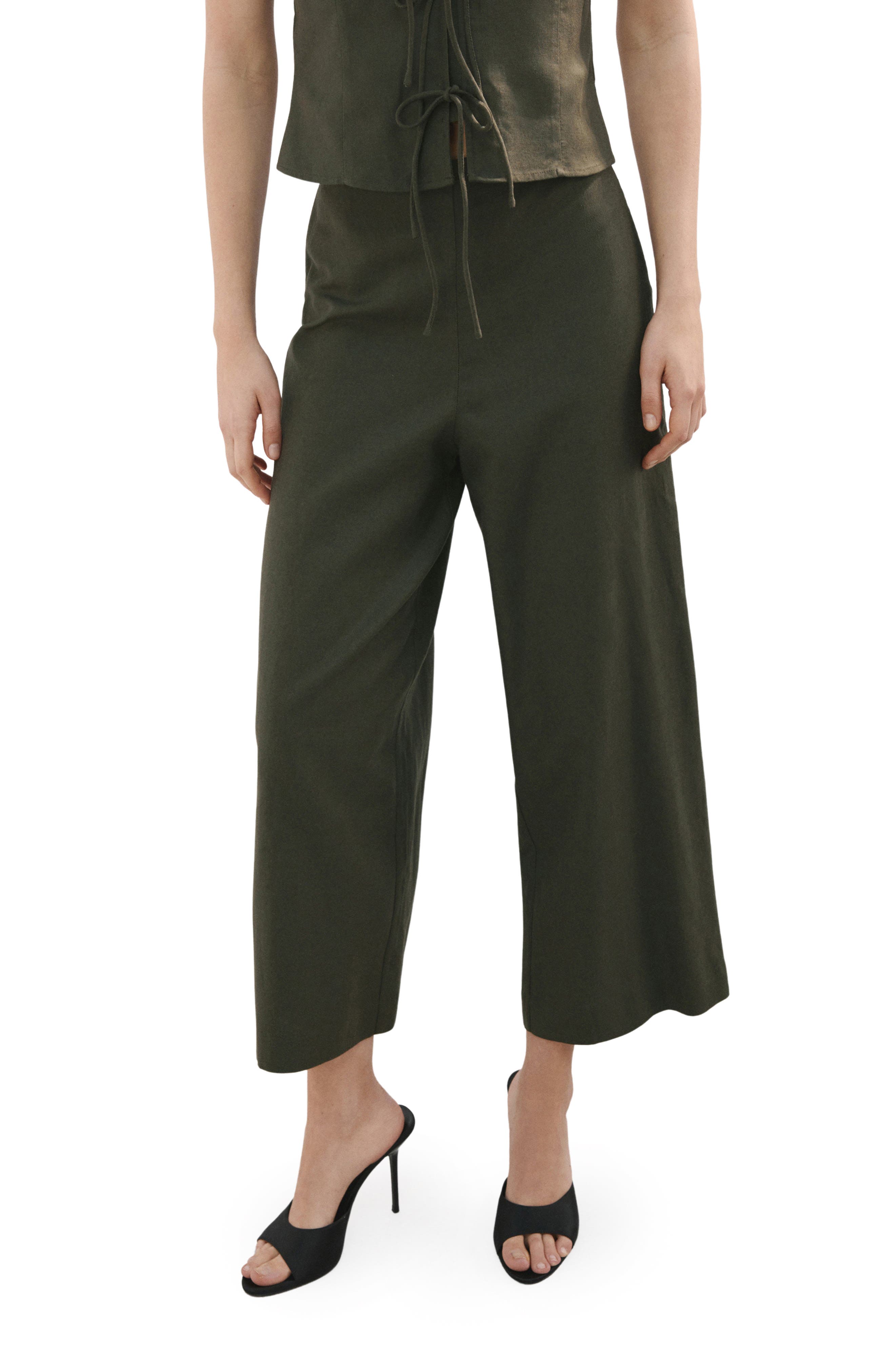 Cotton & Linen Blend Crop Straight Leg Pants - image 3