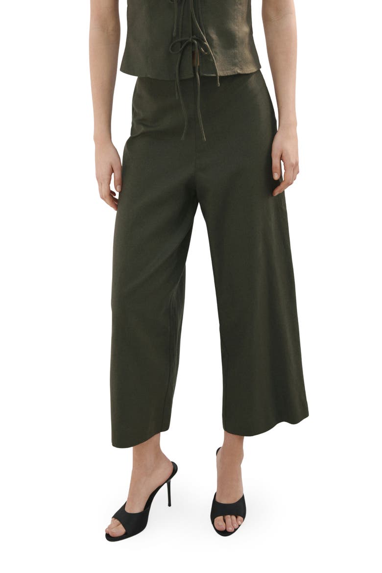 Cotton & Linen Blend Crop Straight Leg Pants, Main, color, KHAKI GREEN