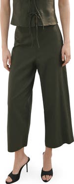 MANGO Cotton & Linen Blend Crop Straight Leg Pants