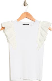 T Tahari Ruffle Mixed Media Rib Sweater