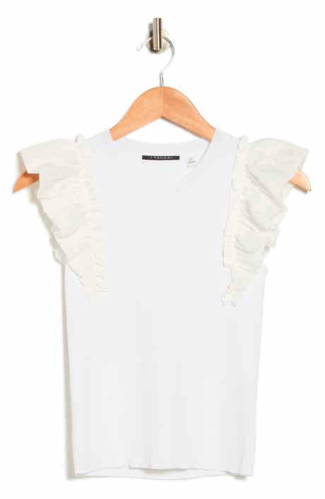 T Tahari Ruffle Mixed Media Rib Sweater
