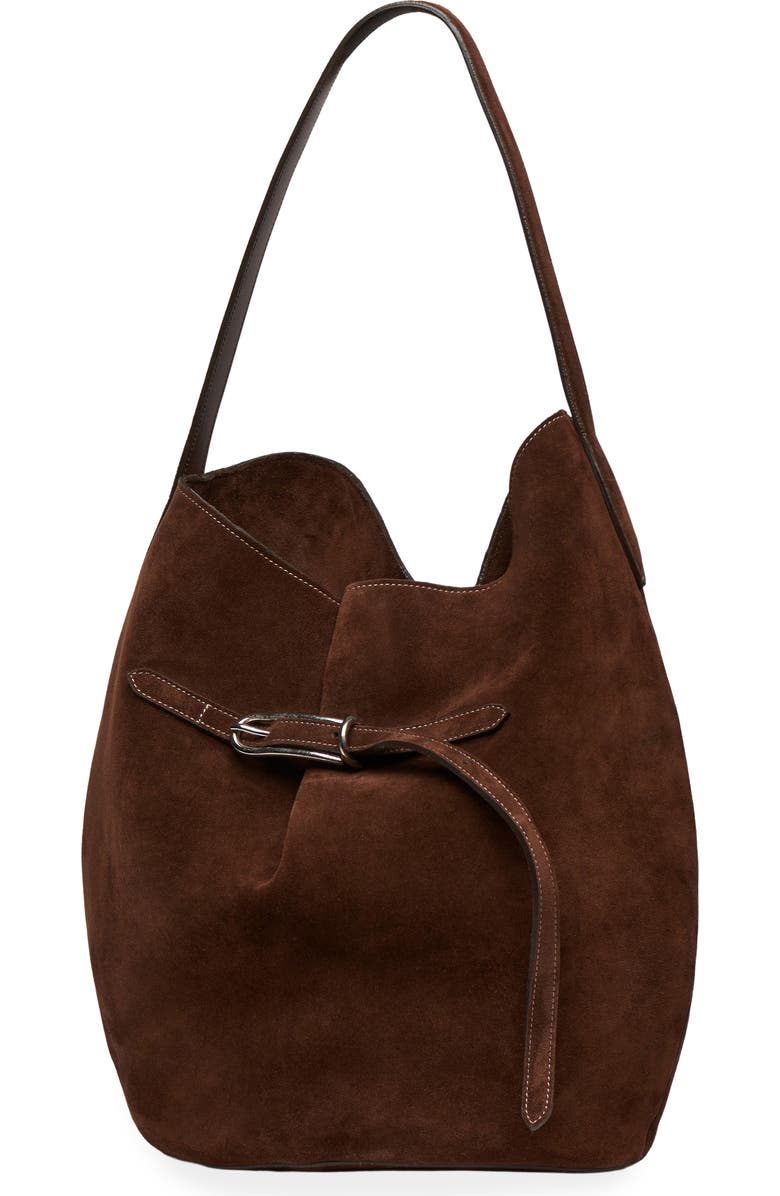 LIFFNER Large Belted Suede Bucket Bag, Alternate, color, Dark Brown
