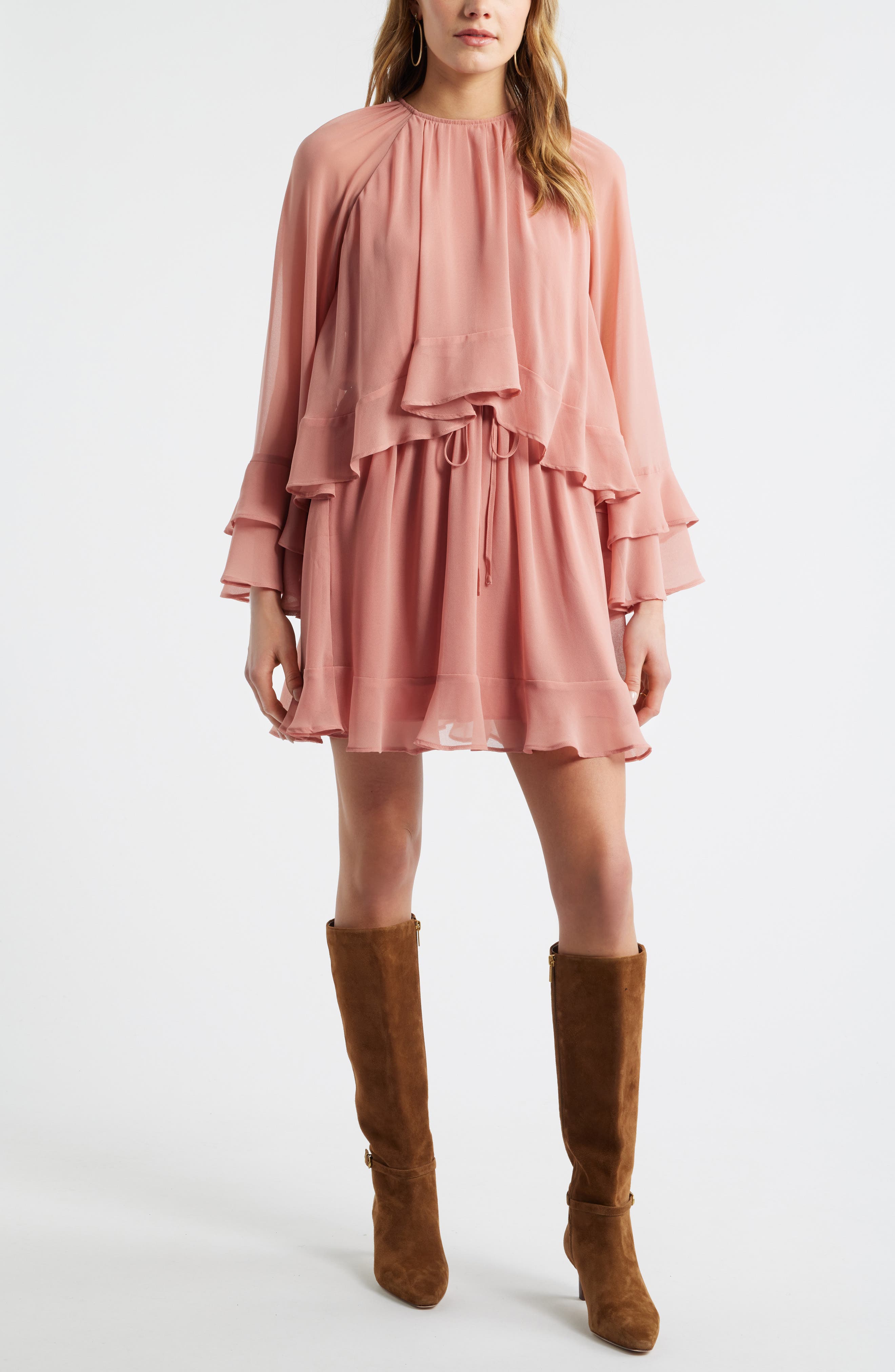 Treasure & Bond Tiered Long Sleeve Chiffon Minidress
