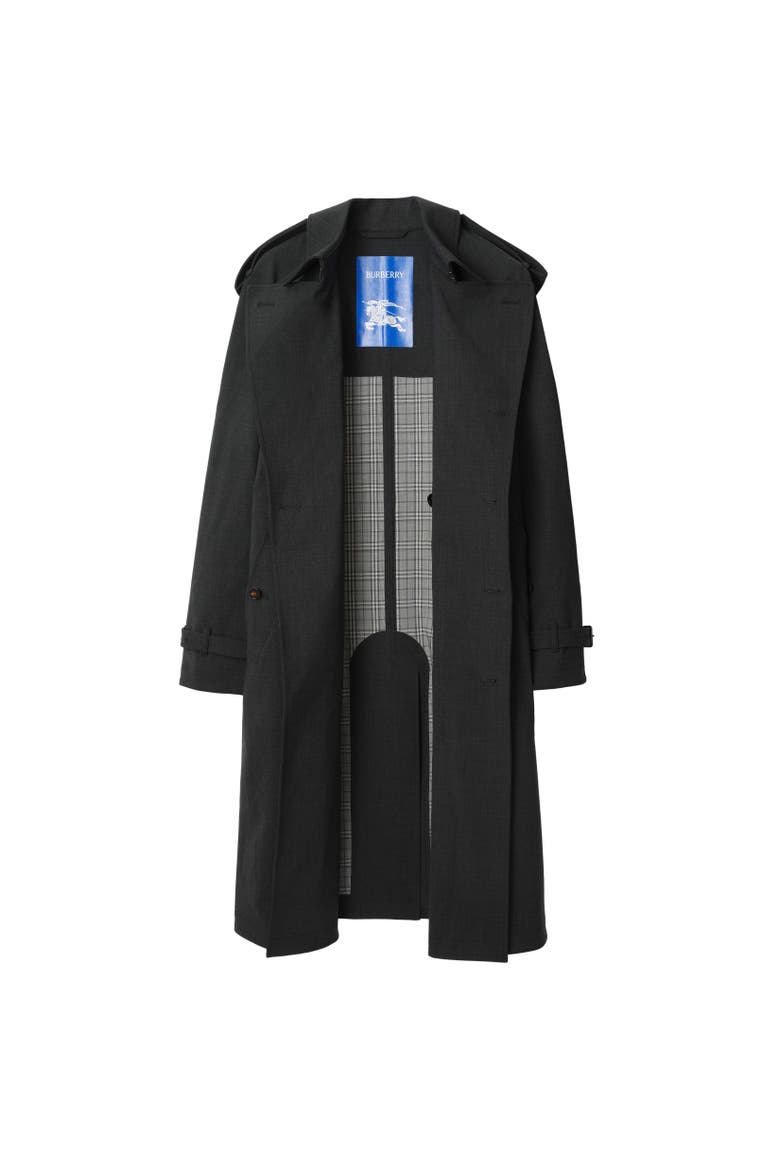 Long Bonded Stretch Wool Trench Coat, Alternate, color, Onyx grey melange
