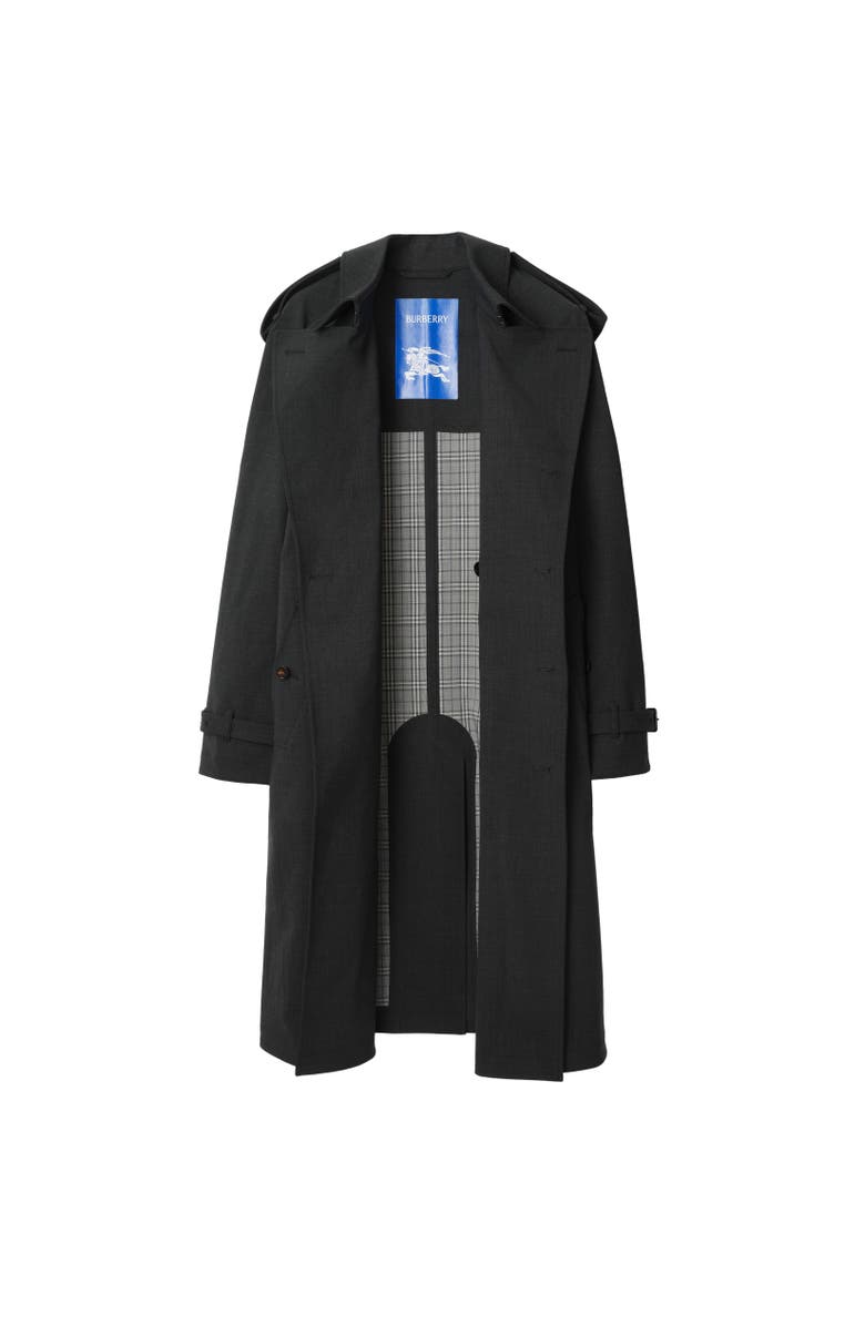 Burberry Long Bonded Stretch Wool Trench Coat, Alternate, color, Onyx Grey Melange