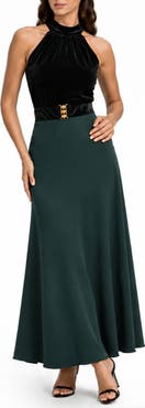 Love By Design Cleo Mixed Media Halter Gown