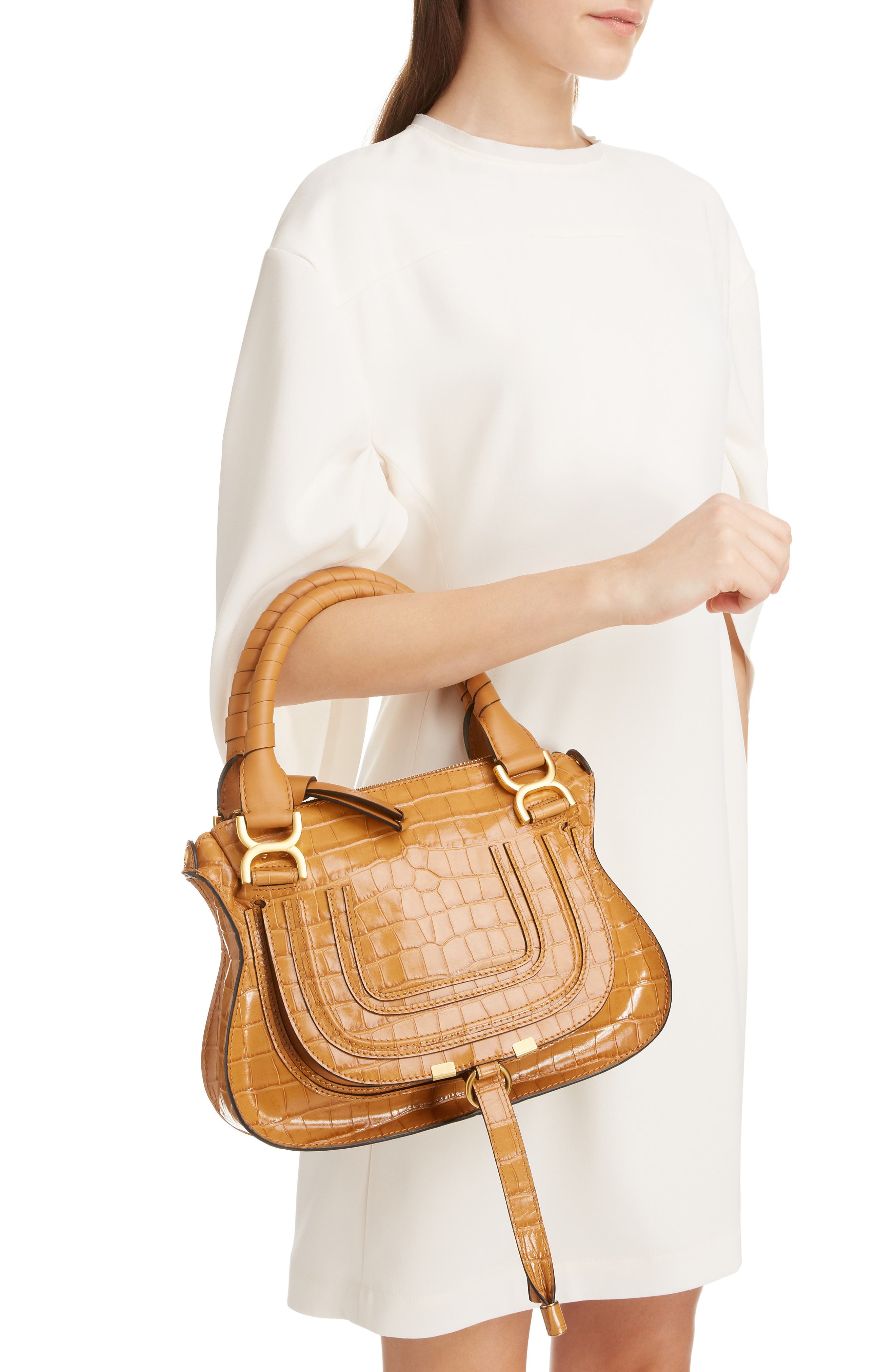 Chloé Small Marcie Croc Embossed Leather Satchel, Alternate, color, 