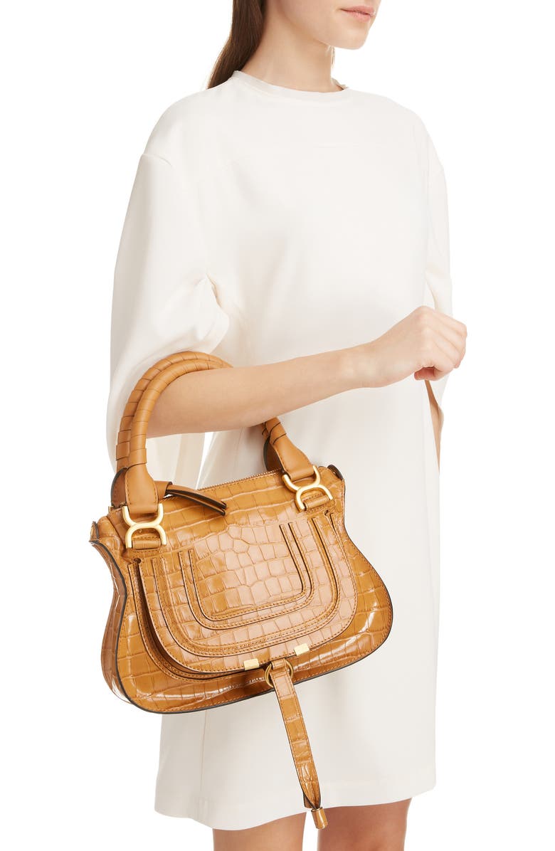 Chloé Small Marcie Croc Embossed Leather Satchel, Alternate, color,