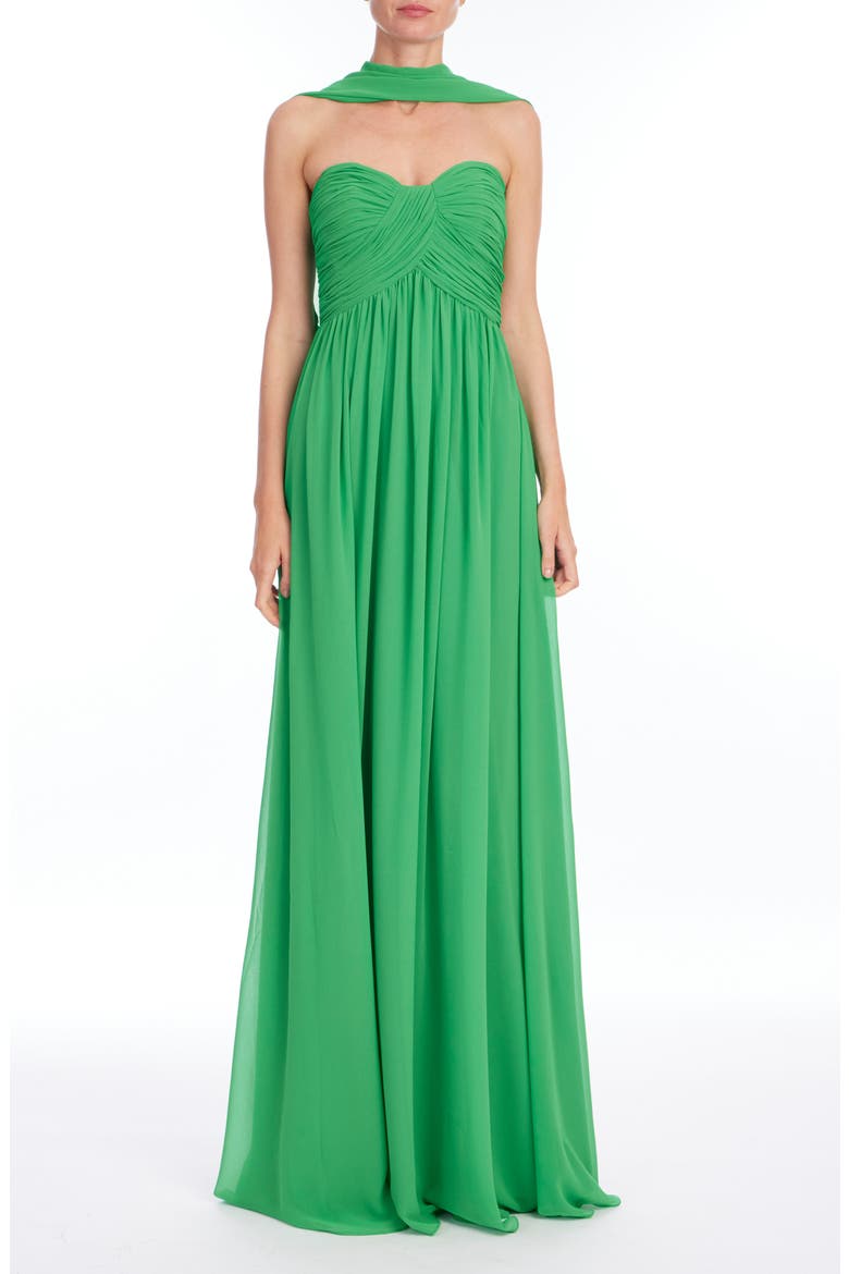 Strapless Cap Detail Gown, Main, color, EMERALD