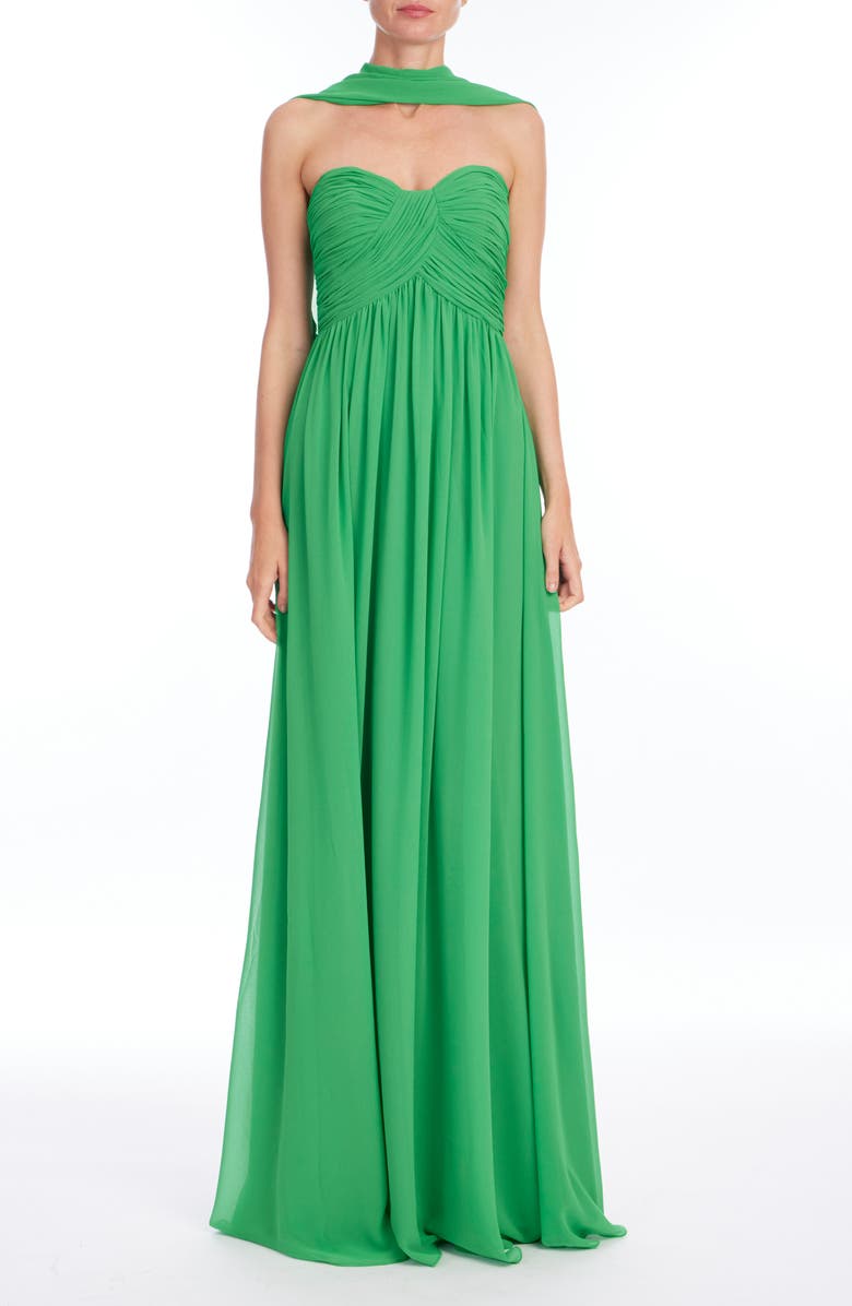 Badgley Mischka Collection Strapless Cap Detail Gown, Main, color, Emerald