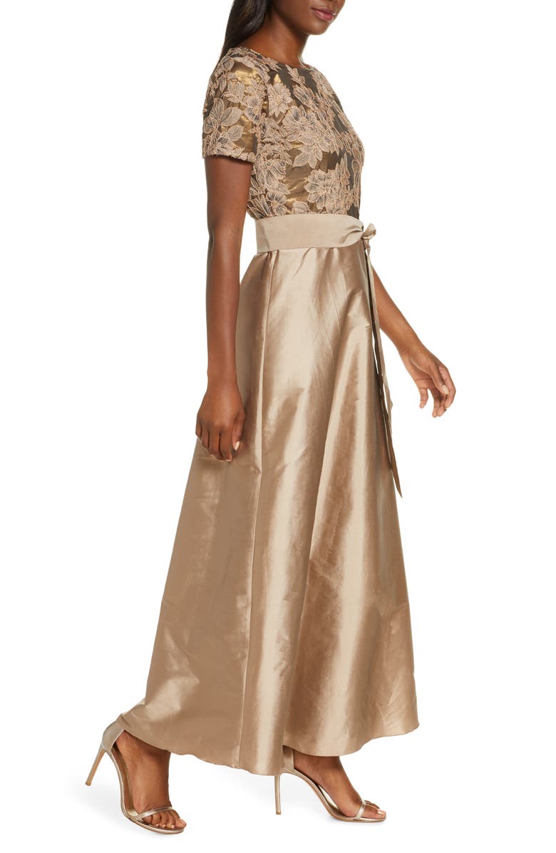 Pisarro Nights Beaded Taffeta Gown, Alternate, color, Gold