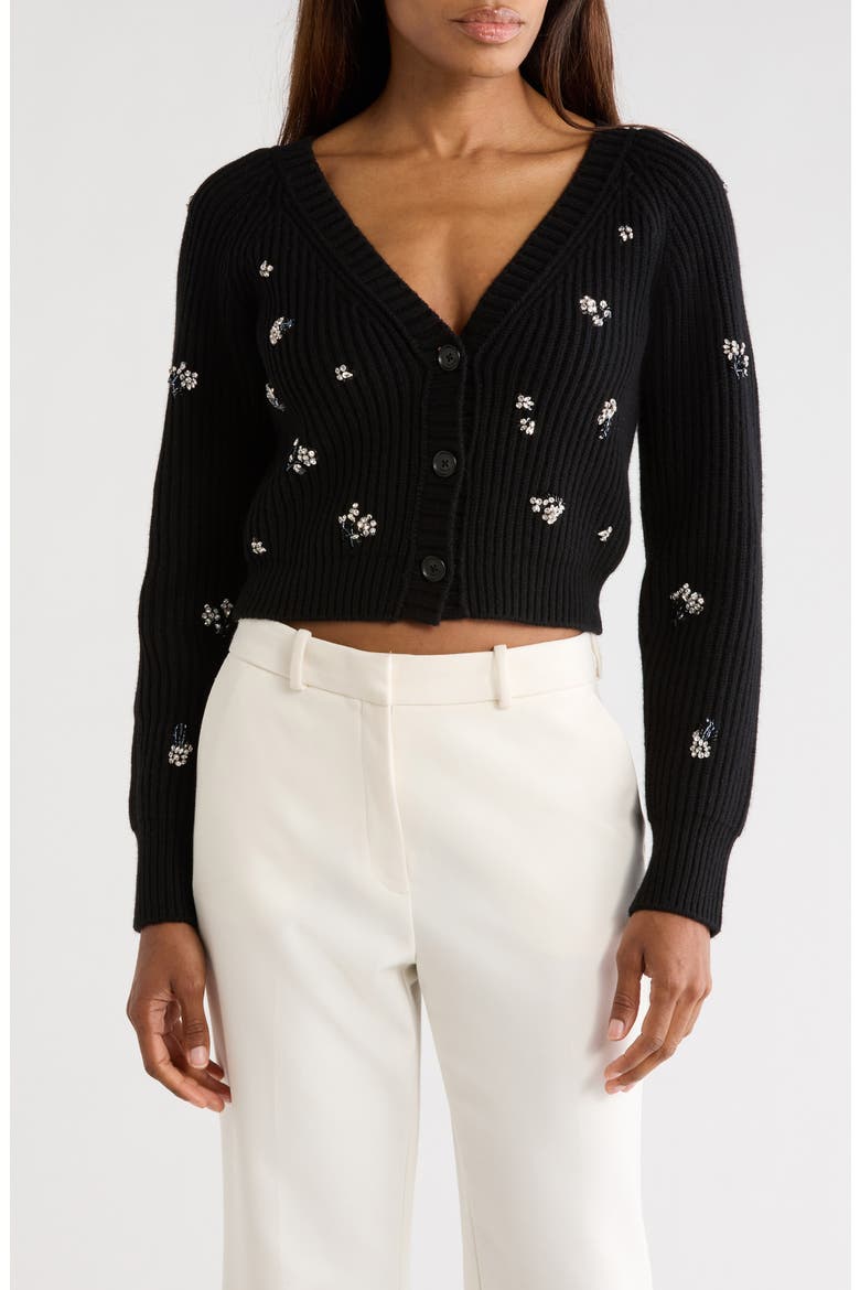 Novah Embellished Rib Cardigan, Main, color, BLACK