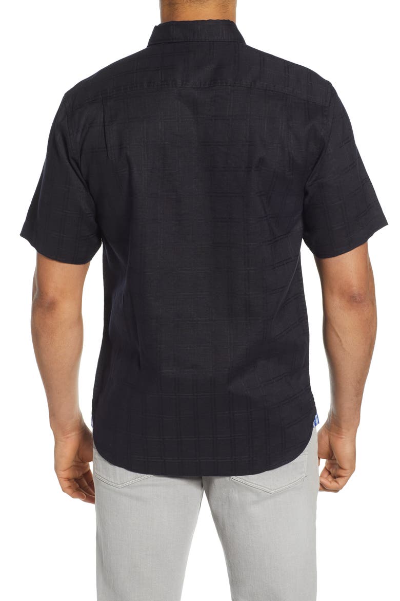 Costa Capri Classic Fit Short Sleeve Linen Blend Button-Up Shirt, Alternate, color, BLACK