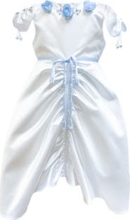 Petite Maison Kids Daphne Satin Dress with Blue Embroidery