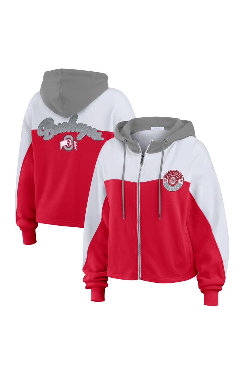 WEAR by Erin Andrews Women's WEAR by Erin Andrews Scarlet Ohio State Buckeyes Color-Block Full-Zip Hoodie, Main, color, 