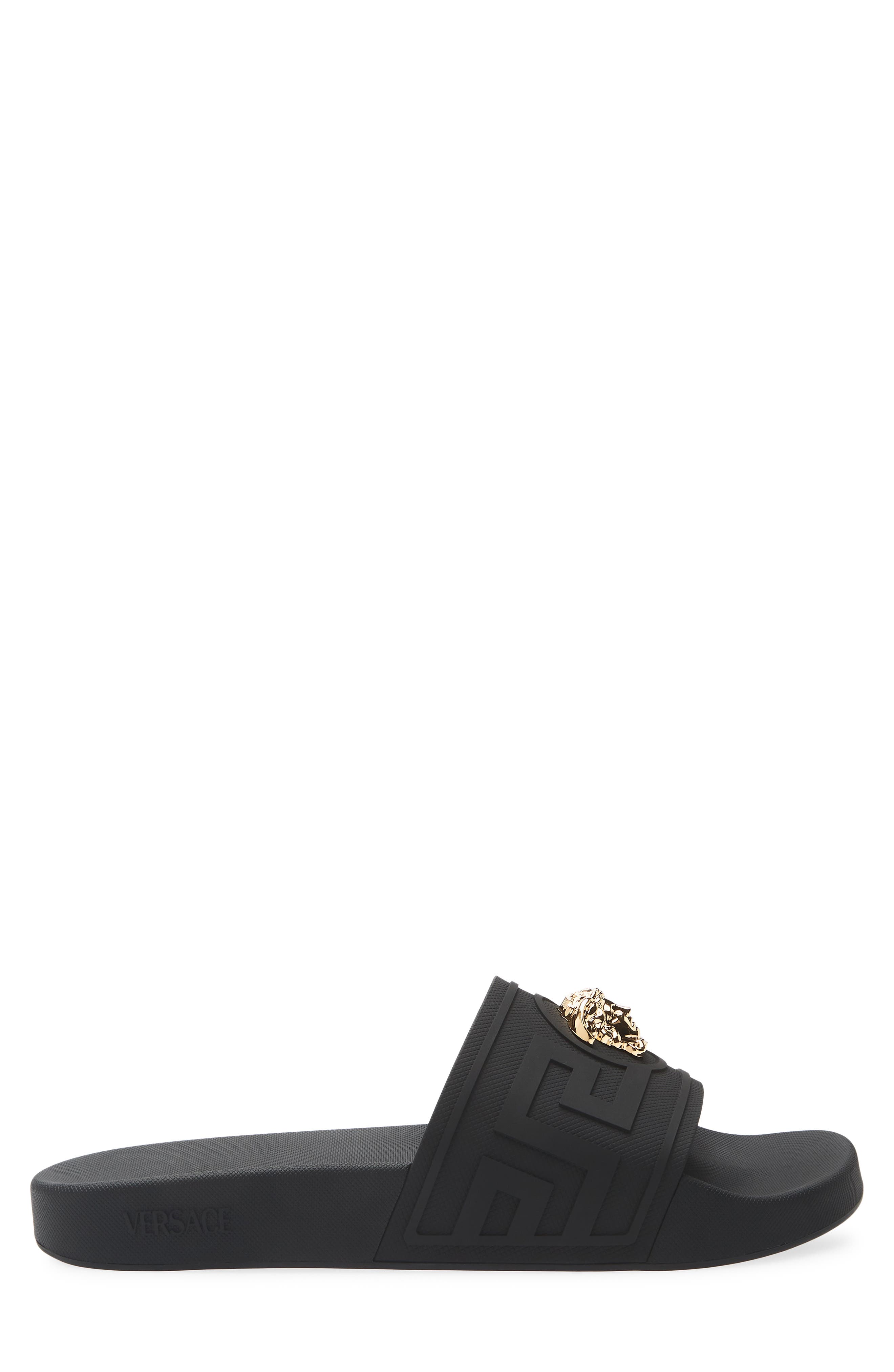La Medusa Slide Sandal, Alternate, color, BLACK-VERSACE GOLD
