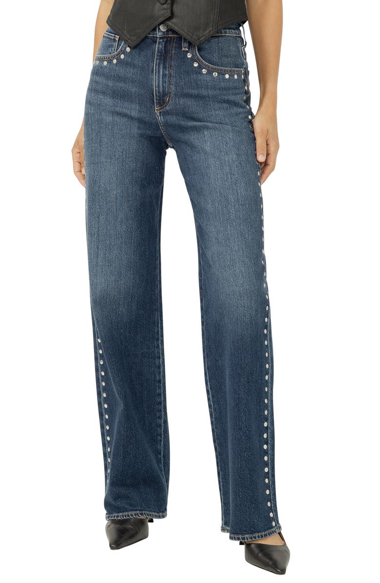 Silver Jeans Co. Highly Desirable Studded Ultra High Waist Wide Leg Trouser Jeans, Main, color, Pimlico