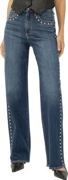 Silver Jeans Co. Highly Desirable Studded Ultra High Waist Wide Leg Trouser Jeans