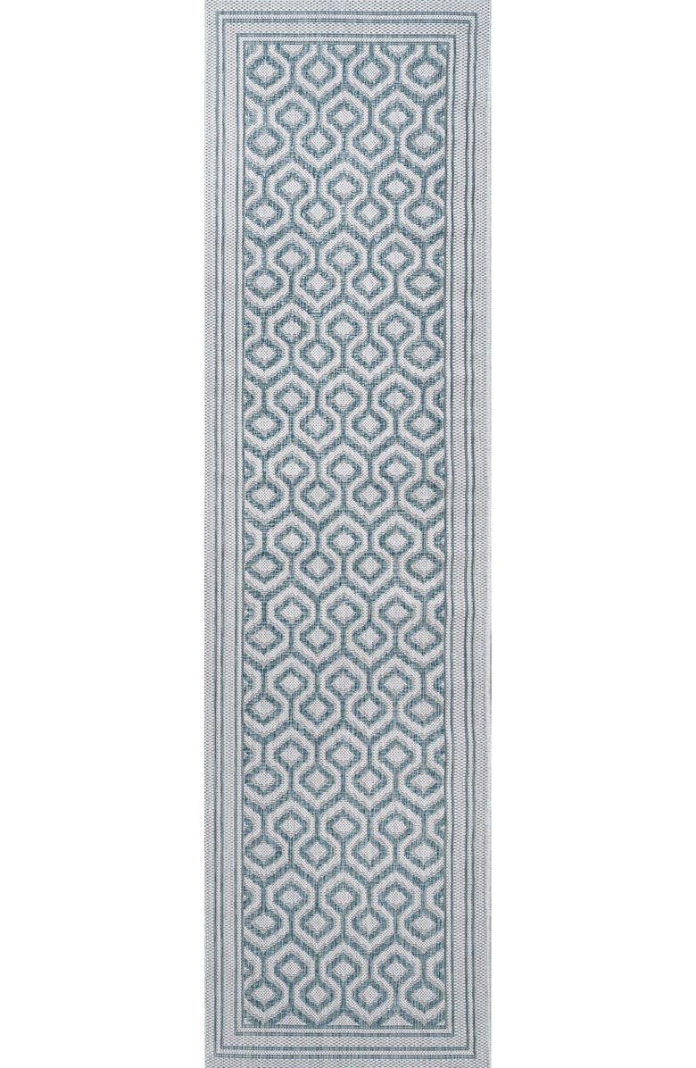 JONATHAN Y Marvao Diamond Trellis Indoor/Outdoor Area Rug, Main, color, Teal/Gray