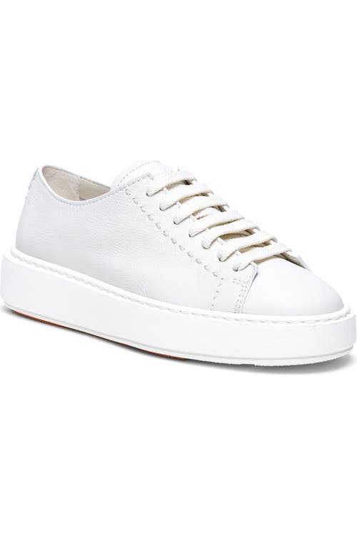 Santoni Pebbled Leather Low-top Sneakers In White