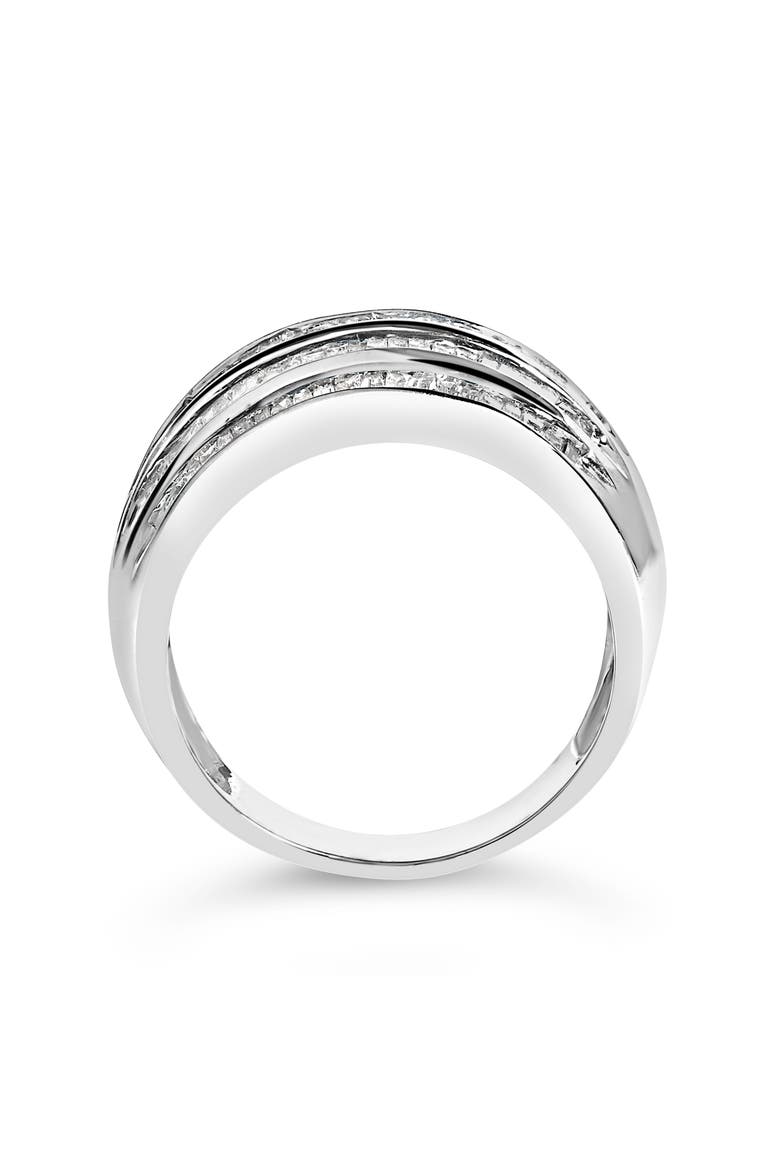 Silver 1.0 Cttw Channel Set Baguette Diamond 6-Row Domed Cocktail Ring, Alternate, color, White