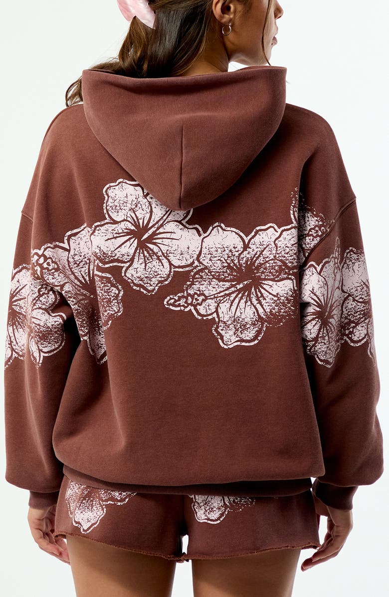 PacSun Hibiscus Print Cotton Blend Hoodie, Alternate, color, Brown