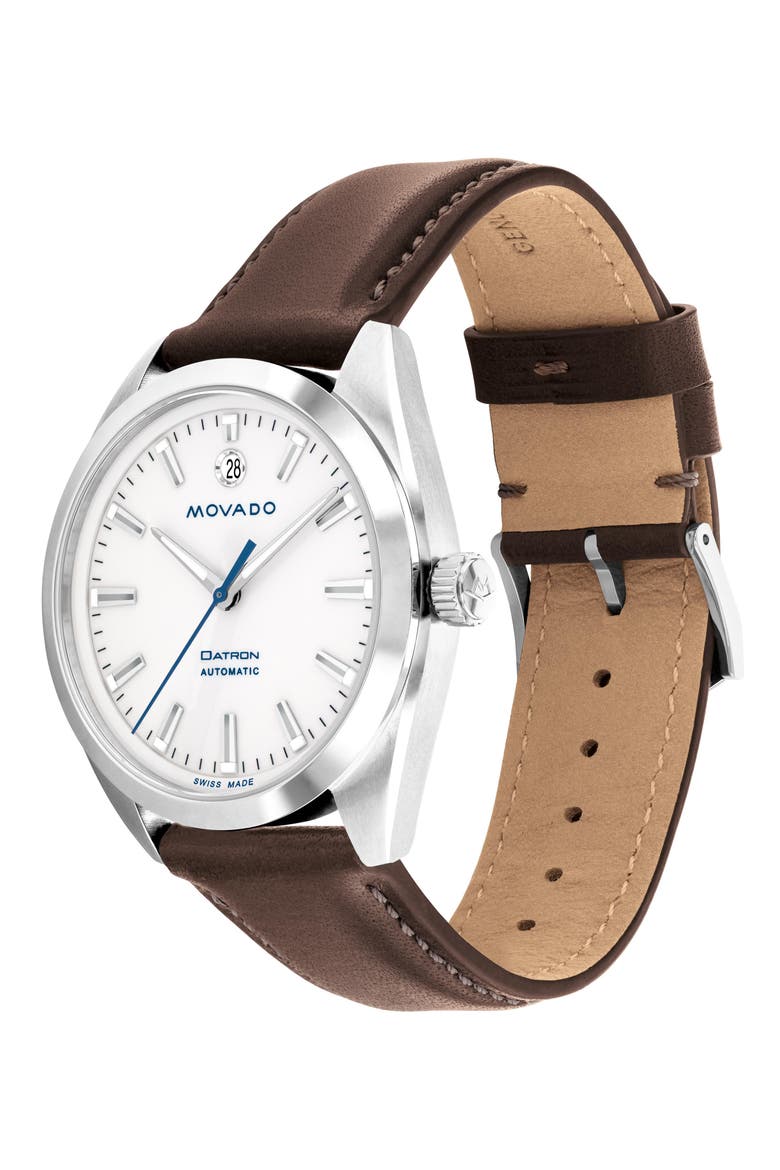 Heritage Datron Leather Strap Watch, 40mm, Alternate, color, WHITE