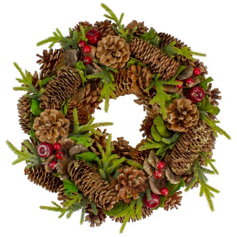 Real Touch️glittered Pine And Pinecone Small Artificial Christmas Wreath - 13" - Unlit