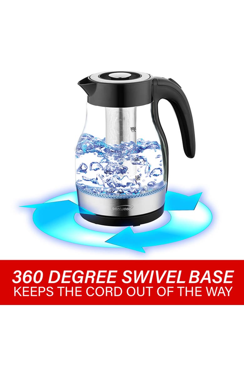 Glass 1.7 Liter Electric Kettle with Tea Infuser, Alternate, color, Black