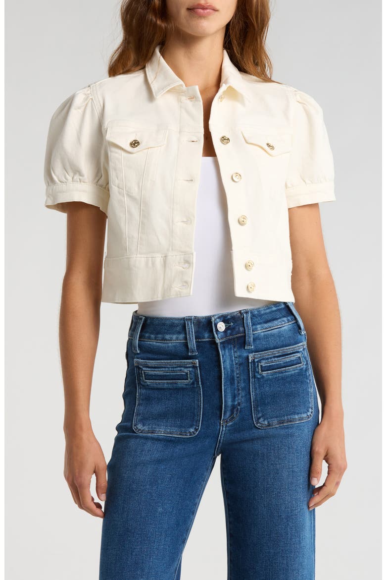 Kendra Short Sleeve Crop Denim Jacket, Main, color, TONAL ECRU