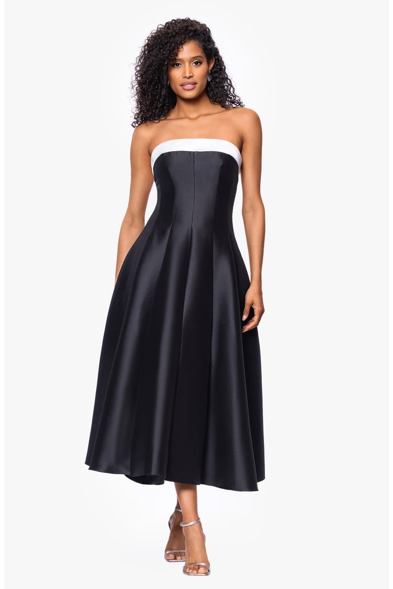 Contrast Strapless Mikado Ballgown, Alternate, color, BLACK/ WHITE