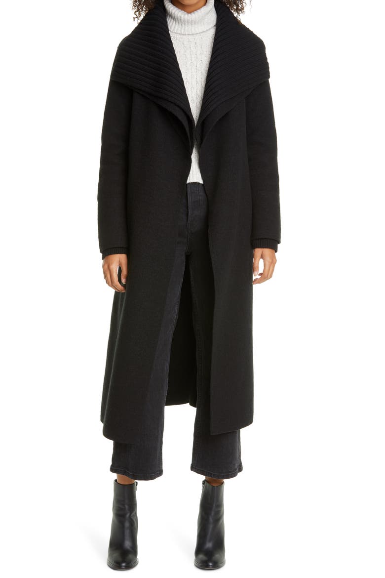 Maryn Wool Blend Wrap Coat, Main, color, CAVIAR