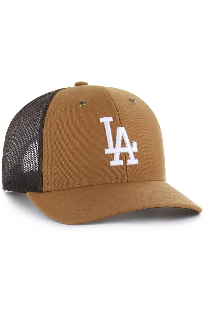 CARHARTT X 47 Men's Carhartt x '47  Brown Los Angeles Dodgers Trucker Adjustable Hat, Alternate, color, Brown