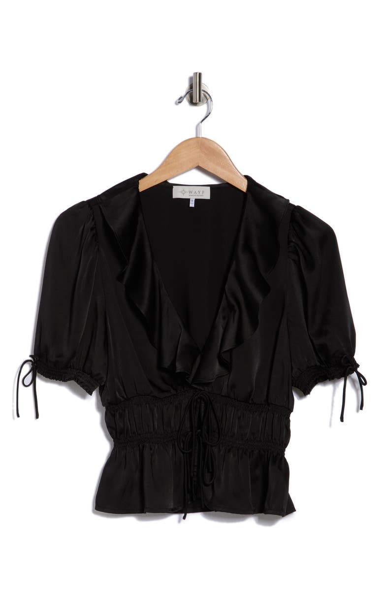 WAYF Ruffle Tie Front Top, Alternate, color, Black