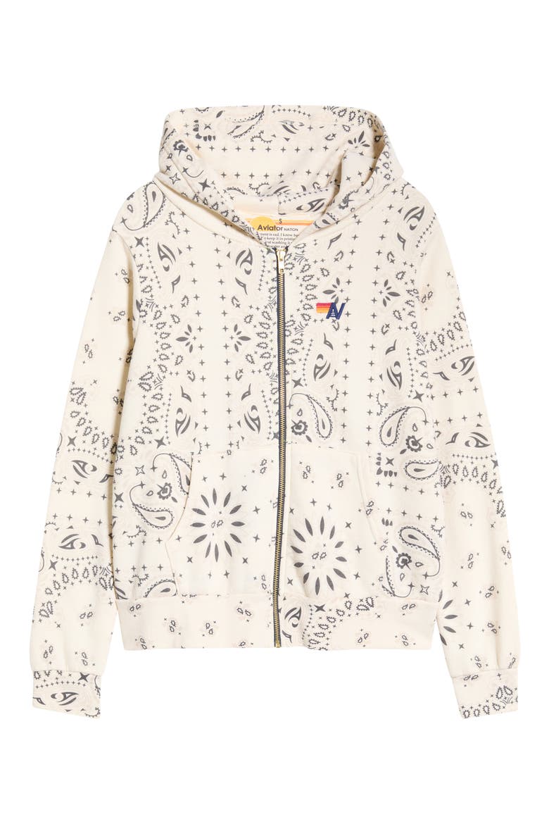 Bandana Front Zip Hoodie, Alternate, color, VINTAGE WHITE