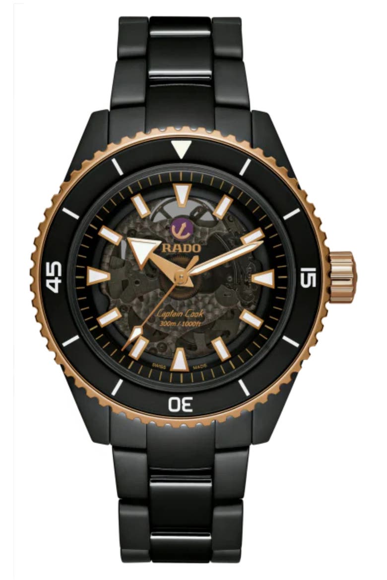 Captain Cook High Tech Ceramic Automatic Bracelet Watch, 43mm, Main, color, ROSE GOLD/ BLACK